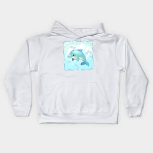 cute dolphin cartoon character design Kids Hoodie